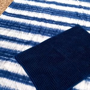 Mainstays blue and white shower curtain and blue rug